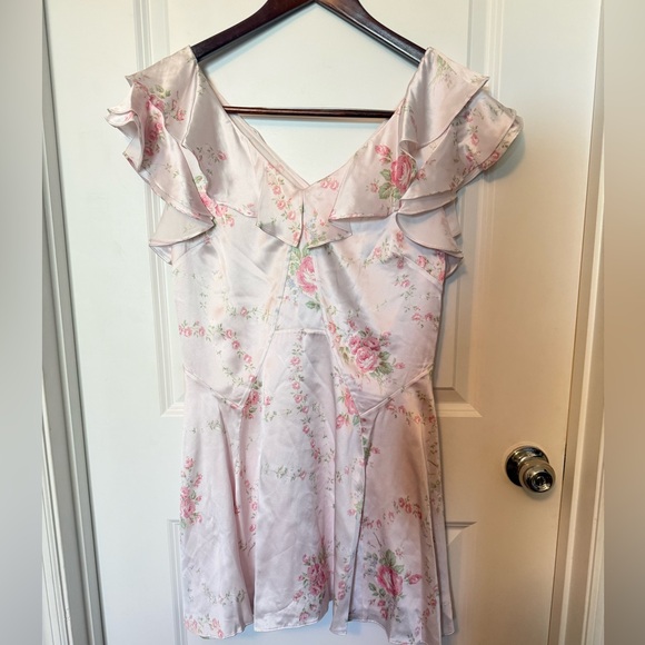 LoveShackFancy “Frankie” Light Pink Ruffle V-Neck Mini Dress - Picture 2 of 4